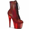 Pleaser Shoes By Pleaser USA ADORE-1020HFN Pleaser Shoes Red Holographic Stripper Shoes Booties And Ankle High Boots