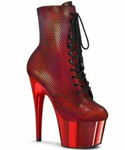 Pleaser Shoes By Pleaser USA ADORE-1020HFN Pleaser Shoes Red Holographic Stripper Shoes Booties And Ankle High Boots