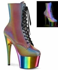 Pleaser Shoes By Pleaser USA ADORE-1020RC-REFL Pleaser Shoes Chrome Rainbow Platform Stripper Boot Booties And Ankle High Boots