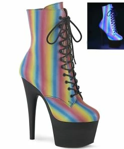 Pleaser Shoes By Pleaser USA ADORE-1020REFL-02 Pleaser Shoes Rainbow Reactive Stripper Boot Booties And Ankle High Boots