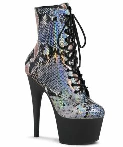 Pleaser Shoes By Pleaser USA ADORE-1020SP Pleaser Shoes Silver Hologram Snake Print Stripper Boot Booties And Ankle High Boots