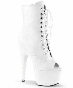 Pleaser Shoes By Pleaser USA Booties And Ankle High Boots ADORE-1021 Pleaser Shoes White Patent 7 Inch Heel Stripper Boot