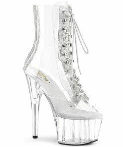 Pleaser Shoes By Pleaser USA ADORE-1021C-2 Clear Rhinestone Peep Toe Pole Dancing Boot