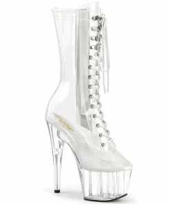 Pleaser Shoes By Pleaser USA ADORE-1050C Pleaser Shoes Clear Mid Calf Stripper Boot Knee High And Mid Calf Boots