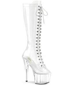 Pleaser Shoes By Pleaser USA ADORE-2020C Pleaser Shoes Clear Knee High Stripper Boot
