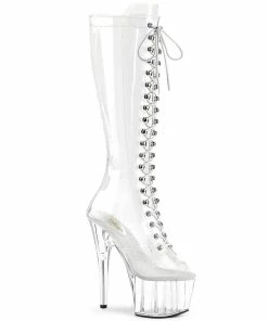 Pleaser Shoes By Pleaser USA Knee High And Mid Calf Boots ADORE-2021C Pleaser Shoes Clear Knee High Stripper Boots