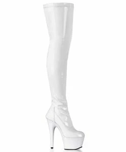 Pleaser Shoes By Pleaser USA Thigh High Boots ADORE-3000 Pleaser Shoes White Patent Thigh High Stripper Boot