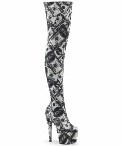 Pleaser Shoes By Pleaser USA ADORE-3000DP Pleaser Shoes Thigh High Money Print Boot Thigh High Boots