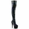 Pleaser Shoes By Pleaser USA ADORE-3000HWR Pleaser Shoes Black Holographic Thigh High Boot