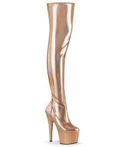Pleaser Shoes By Pleaser USA Thigh High Boots ADORE-3000HWR Pleaser Shoes Holographic Rose Gold Thigh High Stripper Boot