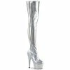 Pleaser Shoes By Pleaser USA ADORE-3000HWR Pleaser Shoes Silver Stretchy Thigh High Boot