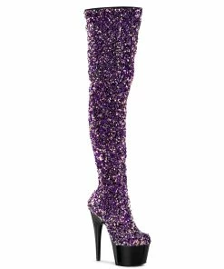 Pleaser Shoes By Pleaser USA ADORE-3020 Pleaser Shoes Purple Sequin Thigh High Exotic Dancer Boot