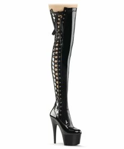 Pleaser Shoes By Pleaser USA Thigh High Boots ADORE-3050 Pleaser Shoes Black Patent Thigh High Platform Stripper Boots