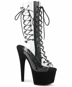 Pleaser Shoes By Pleaser USA ADORE-700-60FS Clear Black Trimmed Exotic Dancer Boots