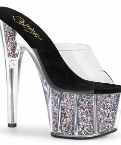 Pleaser Shoes By Pleaser USA ADORE-701CG Pleaser Shoes Silver Glitter Pole Dancing Shoes 7 Inch Heels