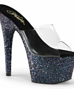 Pleaser Shoes By Pleaser USA ADORE-701LG Pleaer Shoes Black Holorgraphic Platform Stripper Shoes 7 Inch Heels