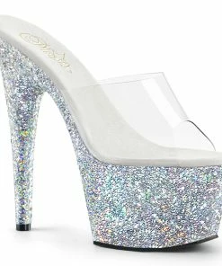 Pleaser Shoes By Pleaser USA 7 Inch Heels ADORE-701LG Pleaser Shoes Silver Platform Stripper Sandal