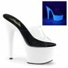 Pleaser Shoes By Pleaser USA 7 Inch Heels ADORE-701UV Pleaser Shoes Neon White Blacklight Reactive Stripper Shoe