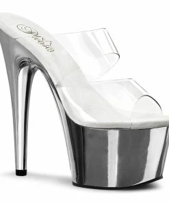 Pleaser Shoes By Pleaser USA ADORE-702 Pleaser Shoes Clear Silver Chrome Platform Sandal