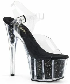 Pleaser Shoes By Pleaser USA ADORE-708G Pleaser Shoes Black Glitter Pole Dancing Shoe 7 Inch Heels