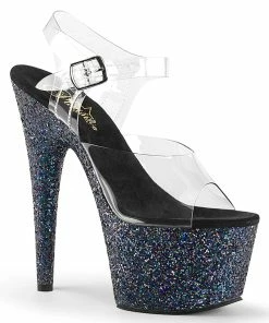 Pleaser Shoes By Pleaser USA ADORE-708LG Pleaser Shoes Black Glitter Platform Stripper Shoe
