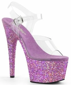 Pleaser Shoes By Pleaser USA ADORE-708LG Pleaser Shoes Lavender Glitter Exotic Dancer Sandal