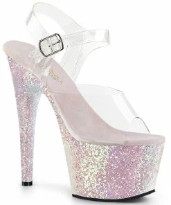 Pleaser Shoes By Pleaser USA ADORE-708LG Pleaser Shoes Opal Glitter Clear Upper 7 Inch Heel Stripper Shoe 7 Inch Heels