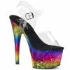 Pleaser Shoes By Pleaser USA ADORE-708MRB Pleaser Shoes Metallic Rainbow Platform Stripper Shoe 7 Inch Heels