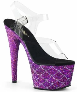 Pleaser Shoes By Pleaser USA 7 Inch Heels ADORE-708MSLG Pleaser Shoes Purple Glitter Platform Stripper Shoes