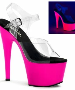 Pleaser Shoes By Pleaser USA ADORE-708UV Pleaser Shoes Neon Pink Glow Blacklight Stripper Shoes 7 Inch Heels