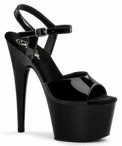 Pleaser Shoes By Pleaser USA 7 Inch Heels ADORE-709 Pleaser Shoes Black Patent High Heel Stripper Shoe