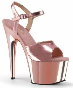 Pleaser Shoes By Pleaser USA 7 Inch Heels ADORE-709 Pleaser Shoes Metallic Rose Gold Platform Stripper Sandal