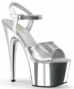 Pleaser Shoes By Pleaser USA 7 Inch Heels ADORE-709 Pleaser Shoes Silver Metallic 7 Inch Stripper Shoe