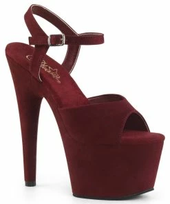 Pleaser Shoes By Pleaser USA 7 Inch Heels ADORE-709FS Pleaser Shoes Burgundy Faux Suede 7 Inch High Heel Sexy Sandal