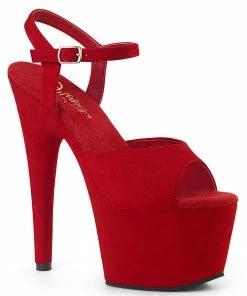 Pleaser Shoes By Pleaser USA ADORE-709FS Pleaser Shoes Red Vegan Suede Platform Stripper Shoes