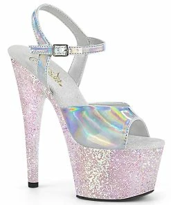 Pleaser Shoes By Pleaser USA 7 Inch Heels ADORE-709HGG Pleaser Shoes Silver Glitter And Hologram Stripper Shoe