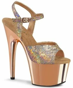 Pleaser Shoes By Pleaser USA ADORE-709HM Pleaser Shoes Metallic Rose Gold Stripper Shoes 7 Inch Heels