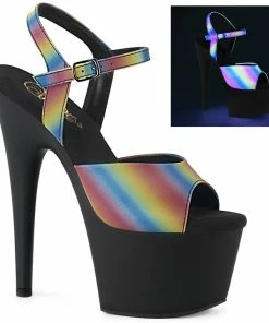Pleaser Shoes By Pleaser USA 7 Inch Heels ADORE-709REFL-02 Pleaser Shoes Reflective Rainbow Stripper Shoe