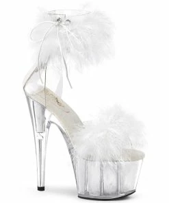 Pleaser Shoes By Pleaser USA ADORE-724F White Marabou Ankle Cuff Stripper Shoes 7 Inch Heels