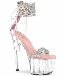 Pleaser Shoes By Pleaser USA ADORE-727RS Pink Trim Clear Platform Rhinestone Pleaser Stripper Shoe