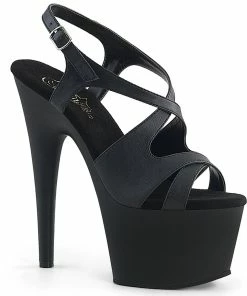 Pleaser Shoes By Pleaser USA ADORE-730 Black Faux Leather Strappy Platform Sandals 7 Inch Heels