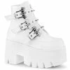 Demonia Shoes Women's Demonia Footwear ASHES-55 White Demonia Vegan Leather Platform Gothic Bootie