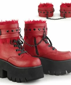ASHES-57 Demonia Shoes Red Gothic Booties Women's Demonia Footwear