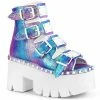 Women's Demonia Footwear ASHES-70 Demonia Shoes Iridescent Platform Bootie