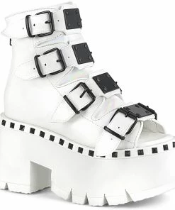 Women's Demonia Footwear ASHES-70 Demonia Shoes White Gothic Ankle Bootie