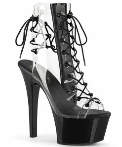Pleaser Shoes By Pleaser USA ASPIRE-600-30 Clear Upper Black Platform Comfy Stripper Boot