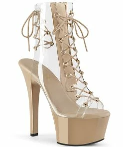 Pleaser Shoes By Pleaser USA Booties And Ankle High Boots ASPIRE-600-30 Nude Platform Clear Upper Pole Dancing Boot