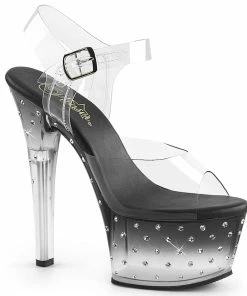 Pleaser Shoes By Pleaser USA ASPIRE-608STD Pleaser Shoes Black Tinted Rhinestone Comfortable Stripper Shoe 6 Inch Heels