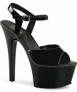 Pleaser Shoes By Pleaser USA ASPIRE-609 Pleaser Shoes Black Patent Platform Comfortable Pole Dancing Shoe