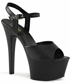 Pleaser Shoes By Pleaser USA 6 Inch Heels ASPIRE-609 Black Vegan Leather Comfortable Stripper Shoes